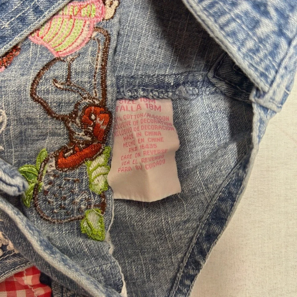 Vintage Strawberry Shortcake Denim Overalls Gingham Ruffle Shortalls 18M RN15435